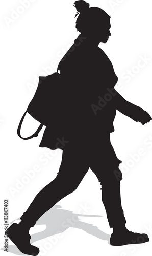 Vector silhouette of the walking girl with a handbag