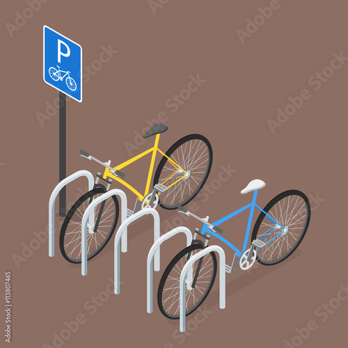 Isometric Bicycle Parking. Flat style, vector.