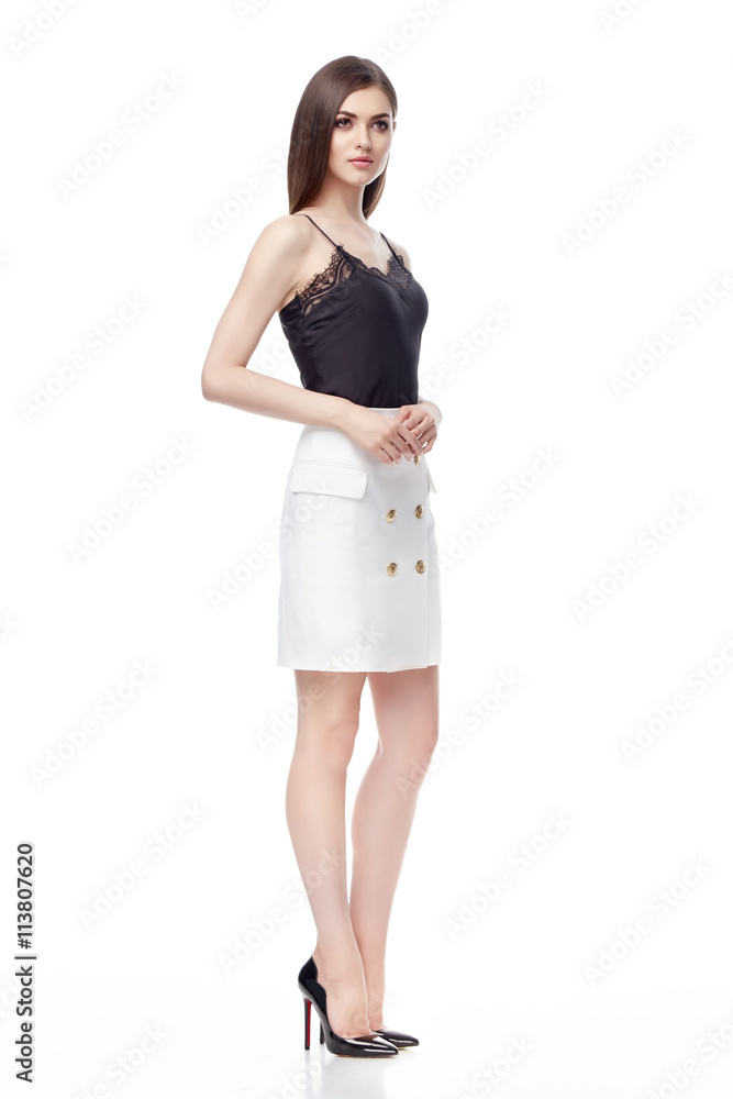 Sexy brunette woman wear black silk blouse with lace Sexy brunette woman wear black silk blouse with lace