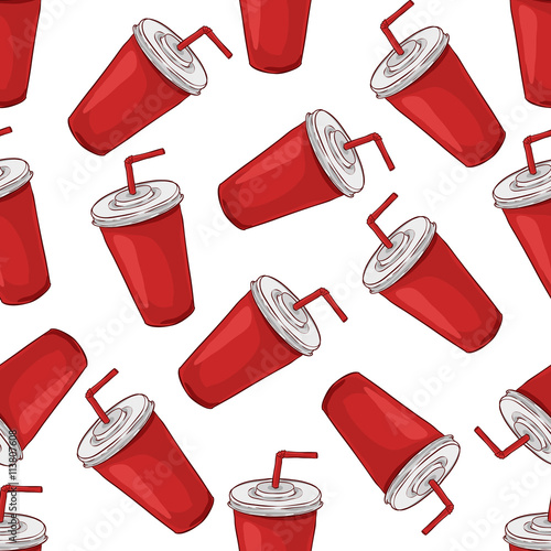 Seamless pattern cola cup scetch and color