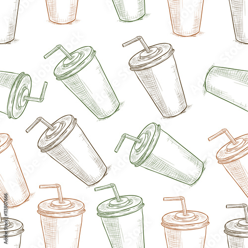 Seamless pattern scetch of three types cola cup