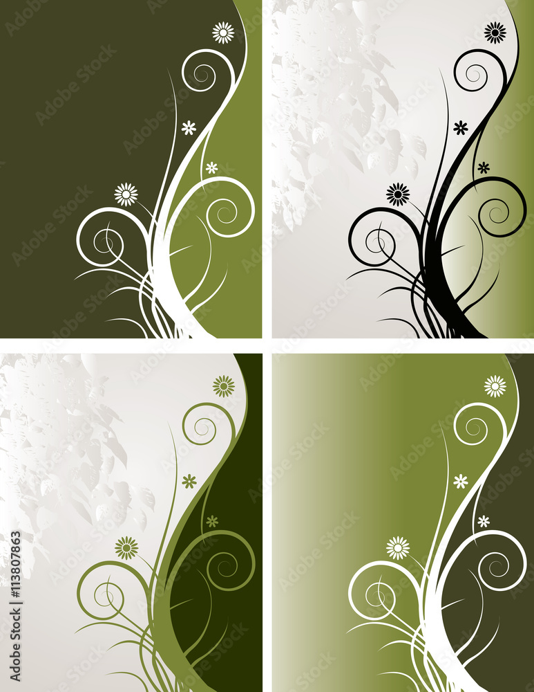 Four elegant floral designs with curves Four elegant floral designs with curves