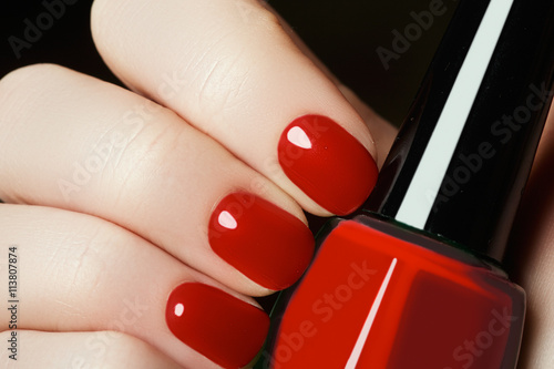 Canvas Print Manicure. Beautiful manicured woman's hands with red nail polish