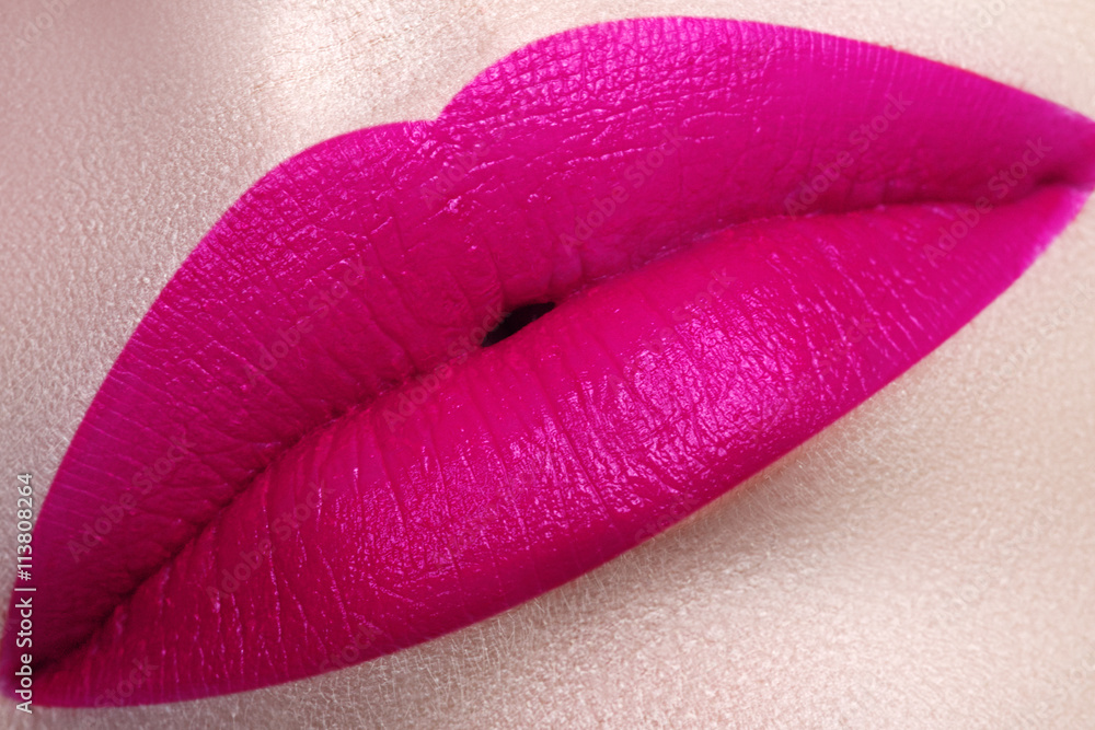 Beautiful full pink lips. Pink lipstick. Gloss lips. Make-up Beautiful full pink lips. Pink lipstick. Gloss lips. Make-up