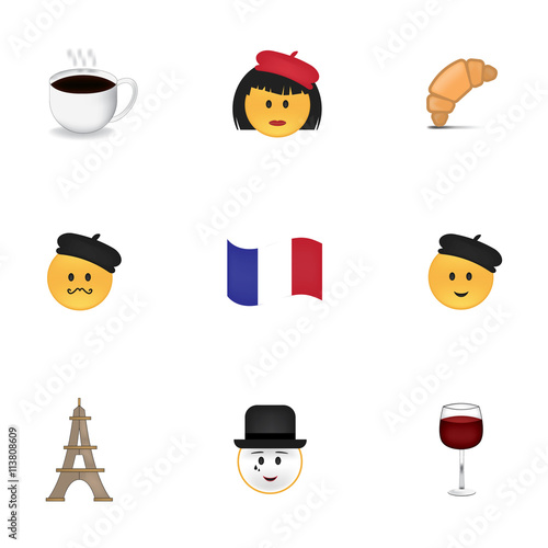 Set of french emoticon vector isolated on white background. Emoji vector. Smile icon set. Emoticon icon web.