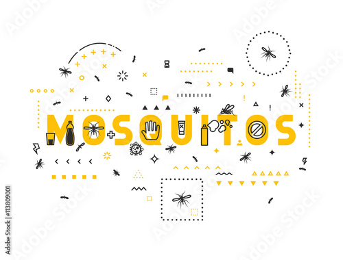 Design concept mosquitos. Modern line style illustration. Concepts of words mosquitos, style thin line art, design banners for website and mobile website. Easy to edit.
