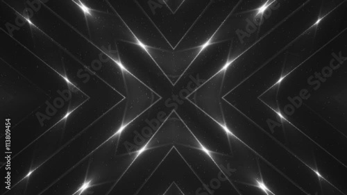 VJ Fractal silver kaleidoscopic background. Background grey motion with fractal design on black background. Disco spectrum lights concert spot bulb. Light Tunnel. Seamless loop.