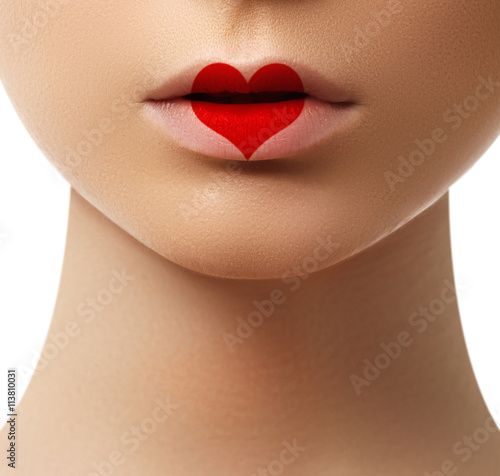 Valentine heart kiss on the Lips. Makeup. Beauty sexylips photo