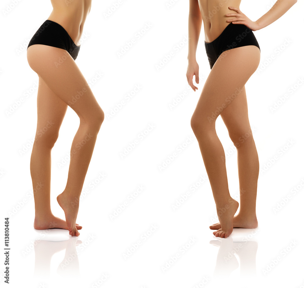 Beautiful woman show her tan slim body. Beautiful slim woman body Stock  Photo