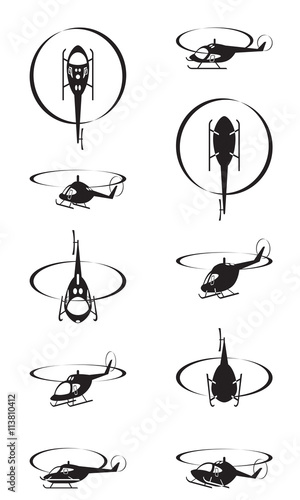 Flying helicopters in perspective - vector illustration