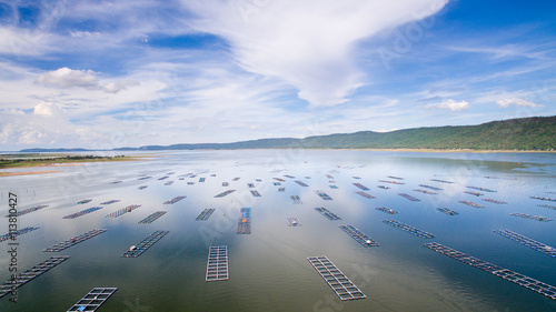 Aerial view ,fish coop, Fish cages ,Khonkean, Thailand. photo