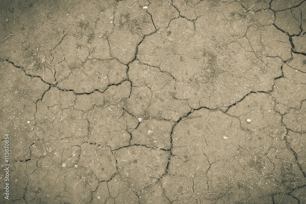 Fototapeta premium Cracked ground texture background in vintage style