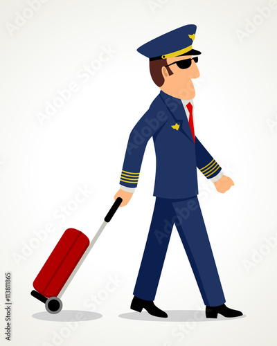 Simple cartoon of a pilot with luggage