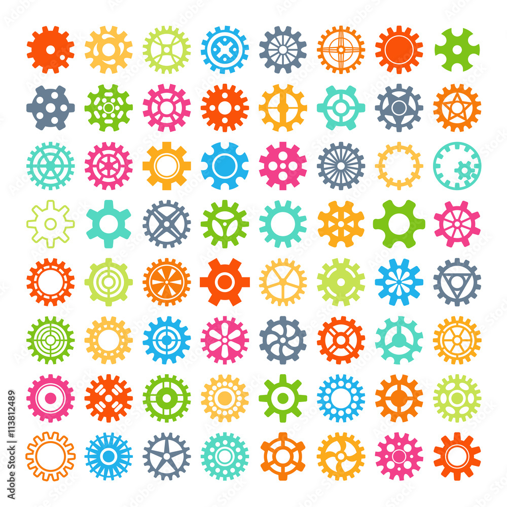 Vector black gears icons set. Vector black gears icons set.
