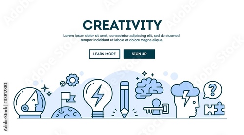 Creativity, concept header, flat design thin line style