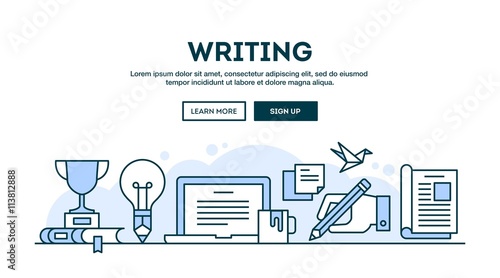 Writing, concept header, flat design thin line style