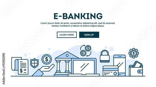 E-banking, concept header, flat design thin line style