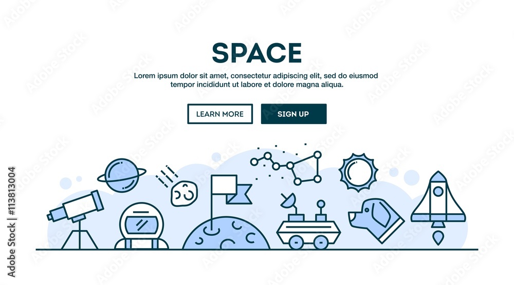 Space, concept header, flat design thin line style Space, concept header, flat design thin line style