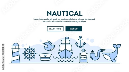 Nautical, concept header, flat design thin line style