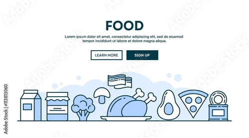 Food, concept header, flat design thin line style