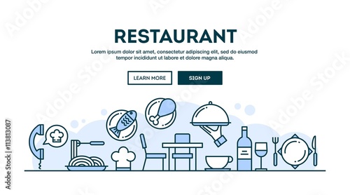Restaurant, concept header, flat design thin line style