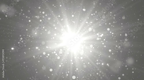 Moving gloss particles on silver background. Flood lights disco background grey with rays and particles.  Beautiful disco background. Seamless loop.