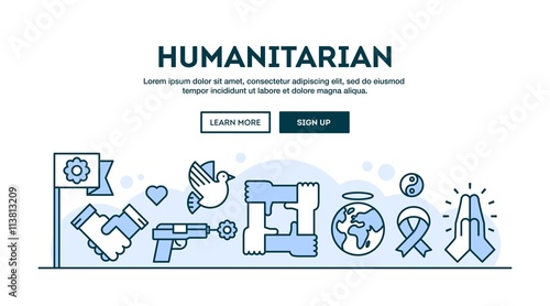 Humanitarian, concept header, flat design thin line style