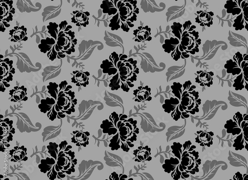 Wallpaper Mural Black Rose seamless pattern. Retro floral texture. Vintage Flora Torontodigital.ca