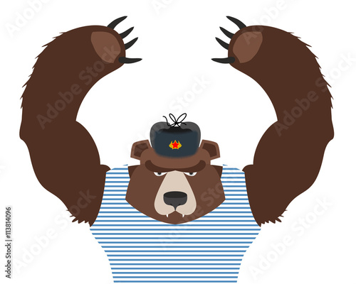 Bear patriot of Russia raised paws up. Russian National animal o