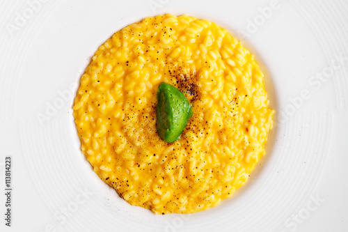 Risotto with saffron shot from above