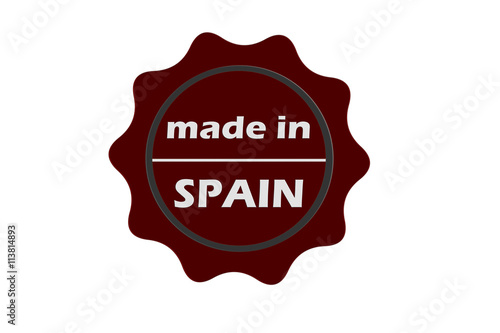 Grunge rubber stamp or (stickers,tag, icon, sign, symbol, badge, label) with text " MADE IN SPAIN " present by dark red color for business, office