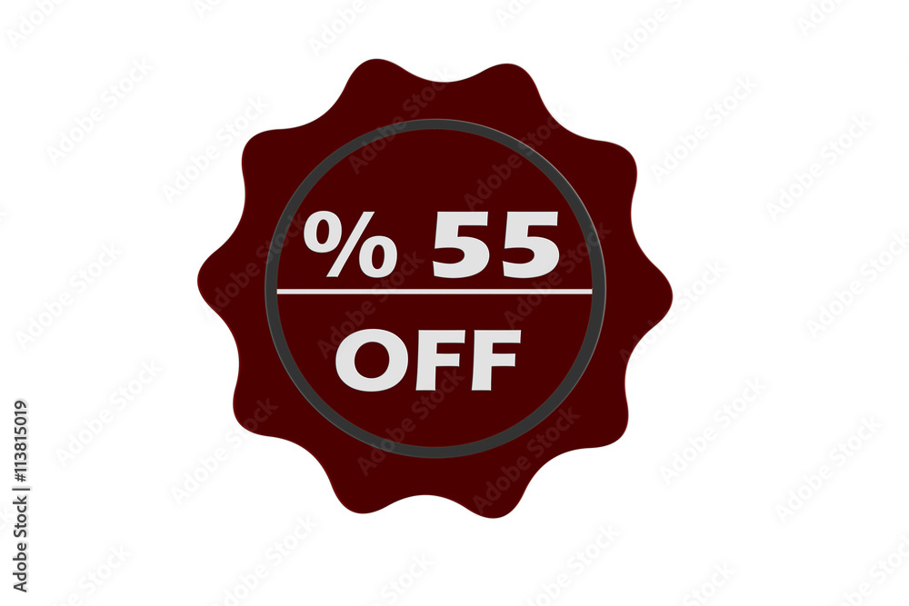 stamp 55 percent off with red text over white background.red seal.seal. stamp 55 percent off with red text over white background.red seal.seal.