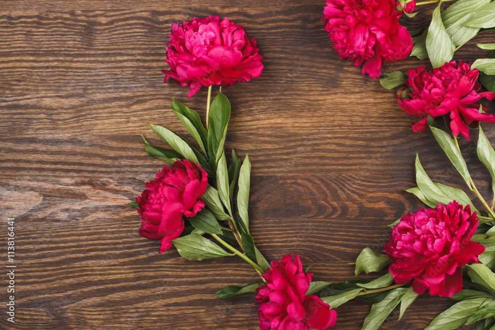 Round made from crimson peonies