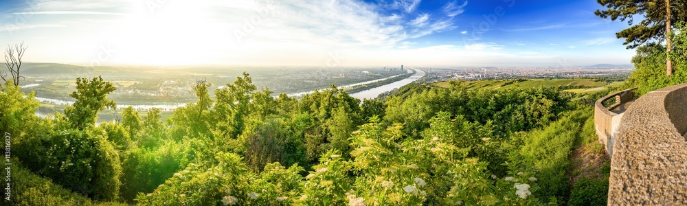 Fototapeta premium Skyline of capital city Vienna and Danube Island with the Donau City , Austria