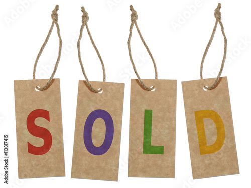 colorful sold tags isolated on white background