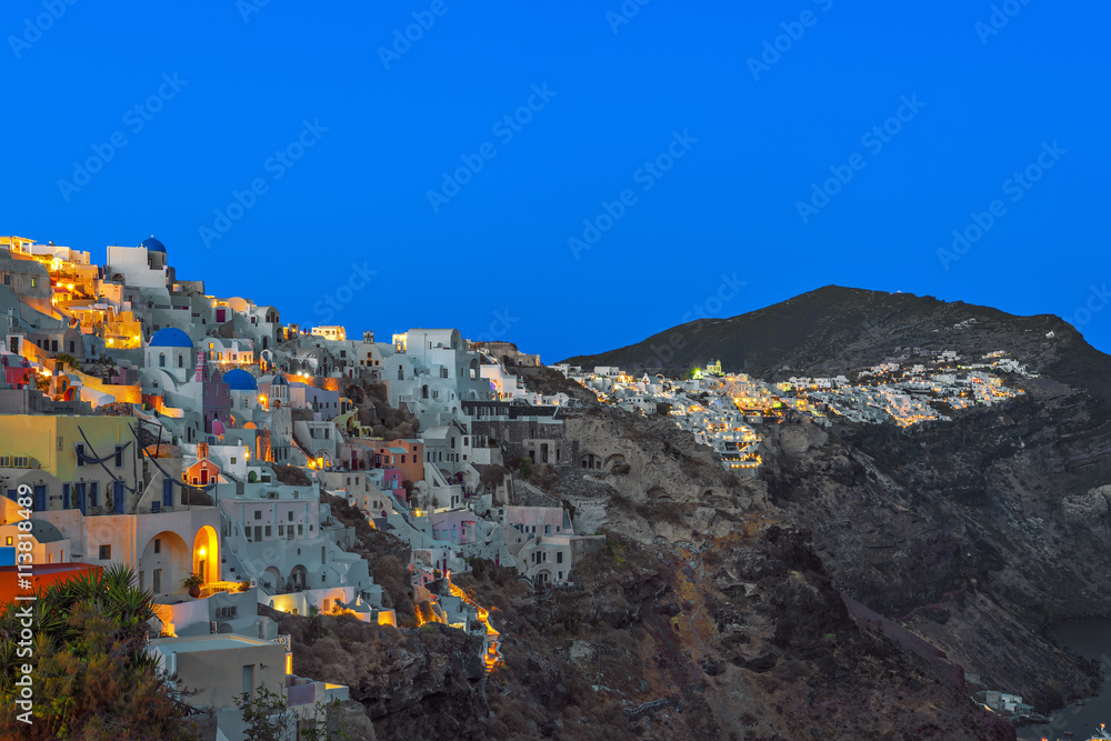 The village of Oia at dusk, Santorini, Greece