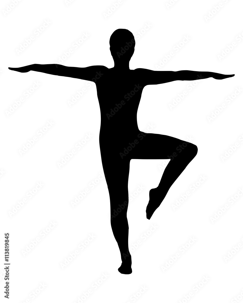 Silhouette einer Frau beim Yoga Silhouette einer Frau beim Yoga