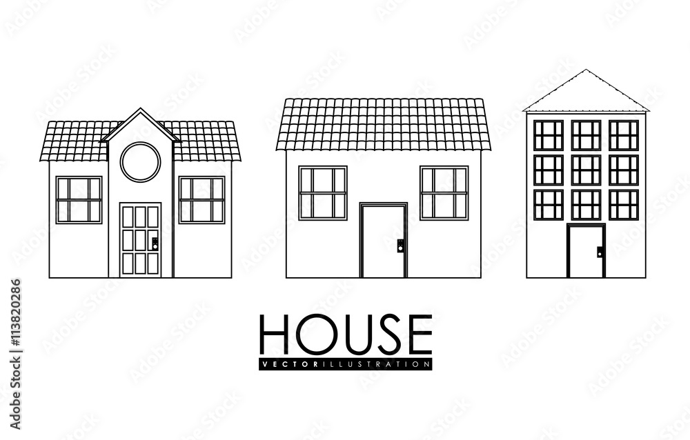 Home family. House with door and windows. silhouette design, vec