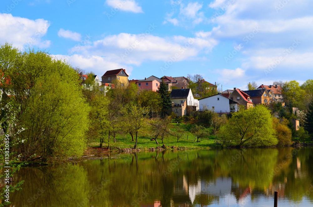 Obraz premium Schlossteich, Schloss Walbeck, Mansfeld-Südharz, Sachsen-Anhalt