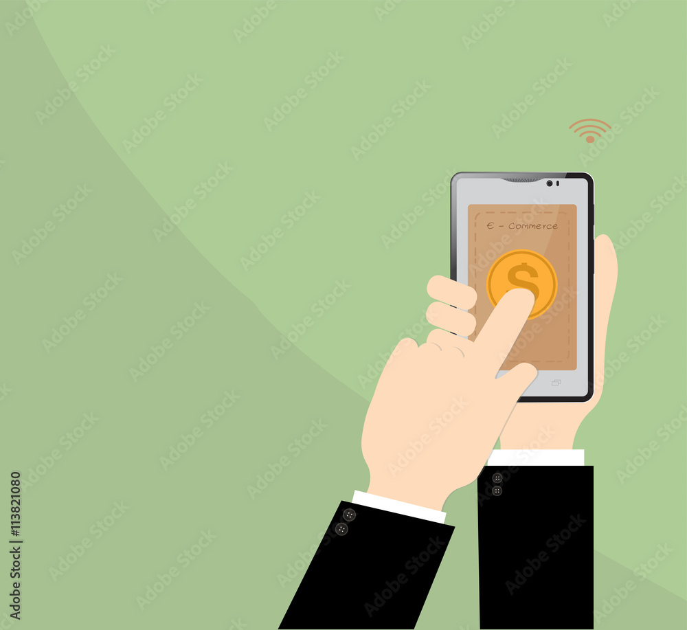E-commerce in smart phone on Businessman hand.Business Concept I E-commerce in smart phone on Businessman hand.Business Concept I