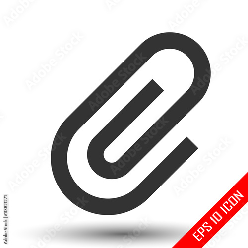 Paperclip icon. Simple flat logo of paperclip sign on white background. Vector illustration.