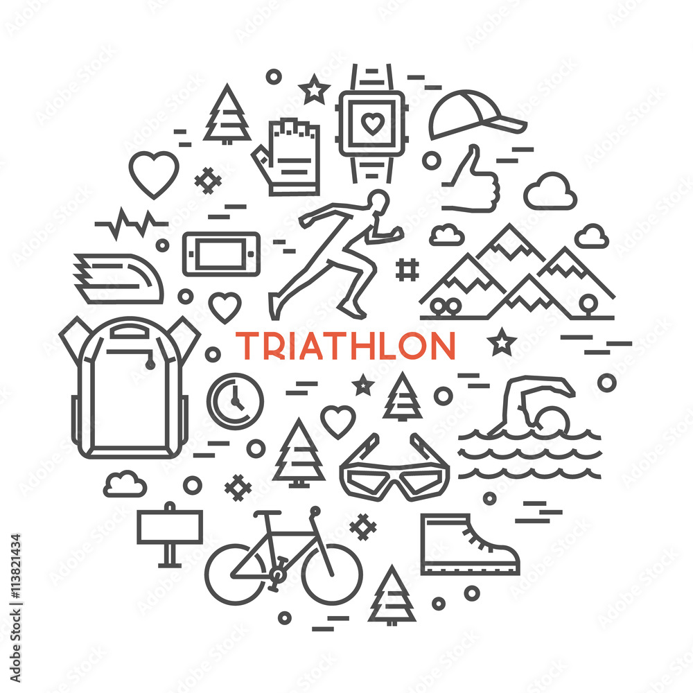 Fototapeta premium Vector line concept for triathlon