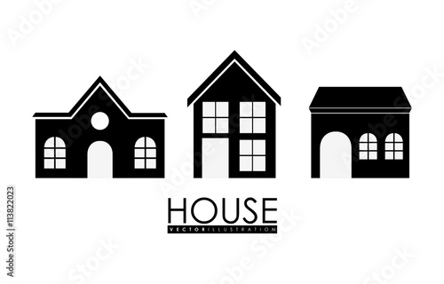 Family House. Home icon with door and windows, graphic design