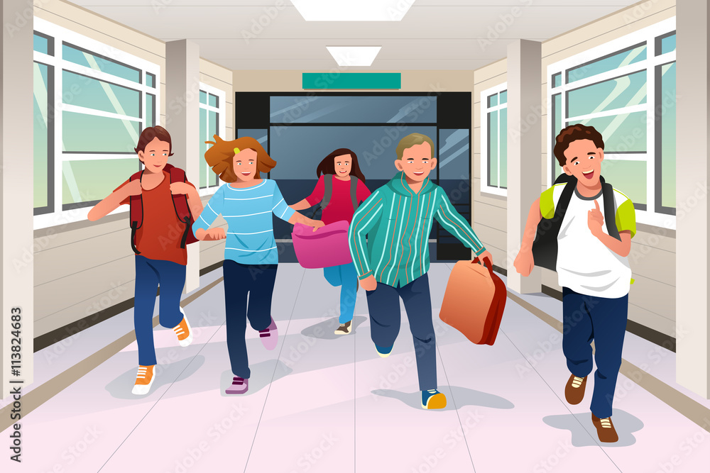 Fototapeta premium Students Running Outside