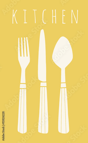  Hand drawn vector cutlery. Simple kitchen illustration 