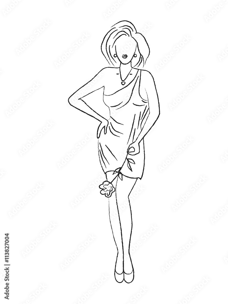 Silhouette of beautiful woman. Vector sketch. Hand drawn illustration