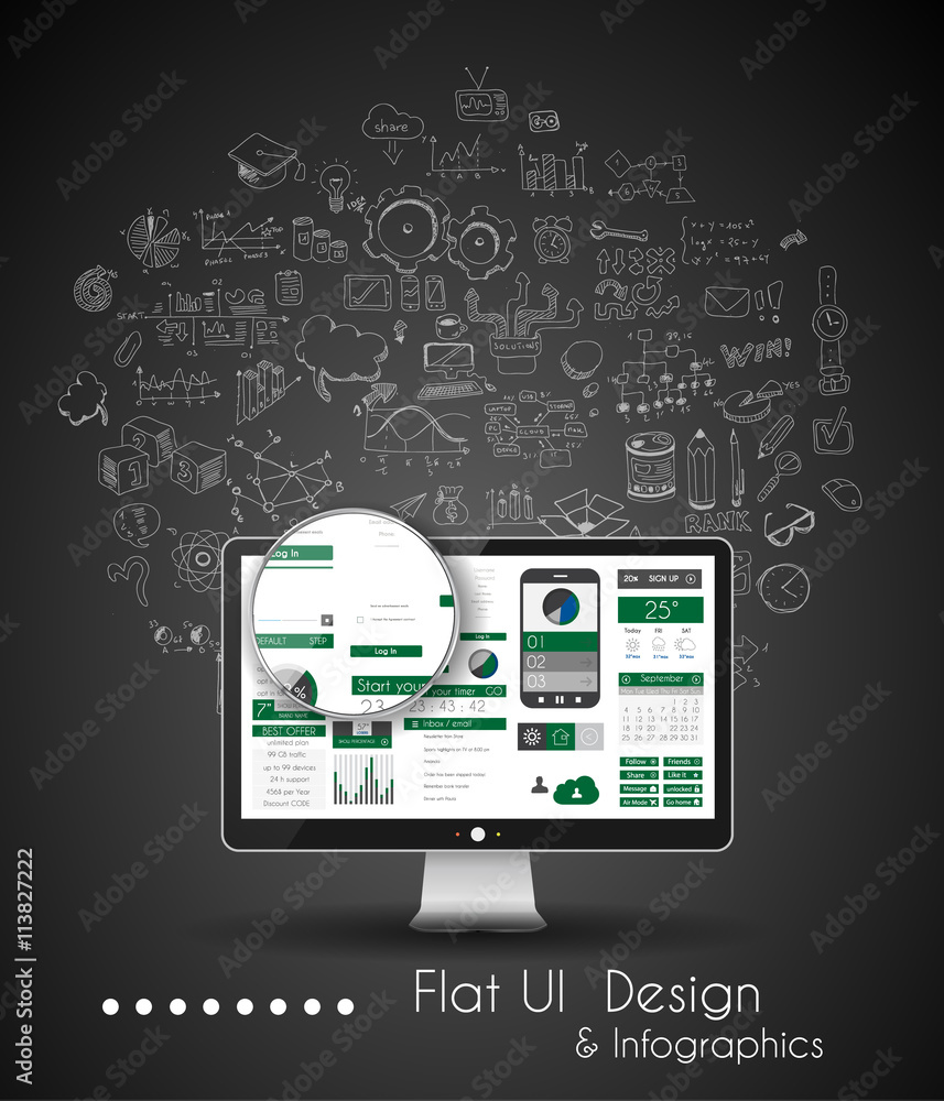 Business Solution and Idea Conceptual background with a desktop pc Business Solution and Idea Conceptual background with a desktop pc