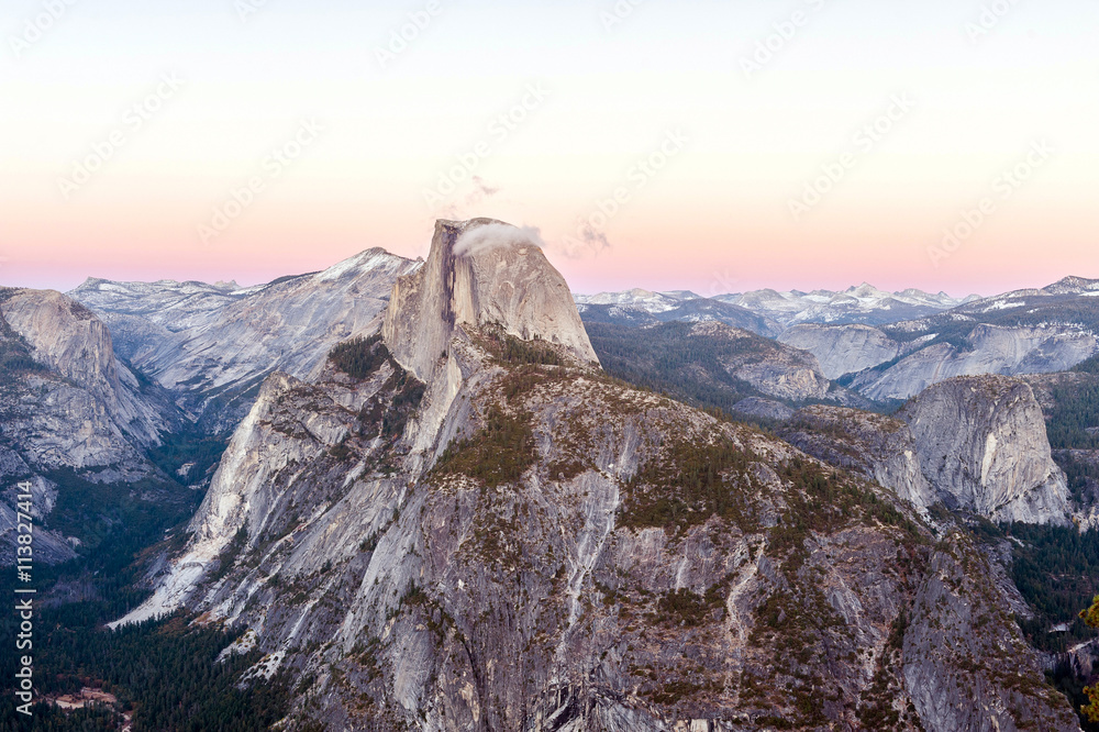 Half Dome Rock in Yosemite National Park at sunset