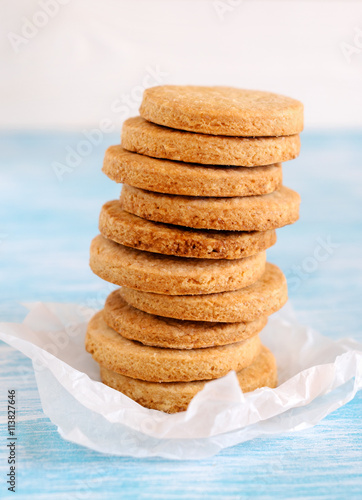 Stack of round shortbread biscuits