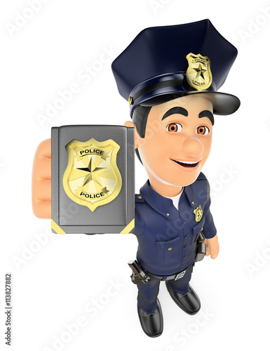 3D Policeman showing police badge
